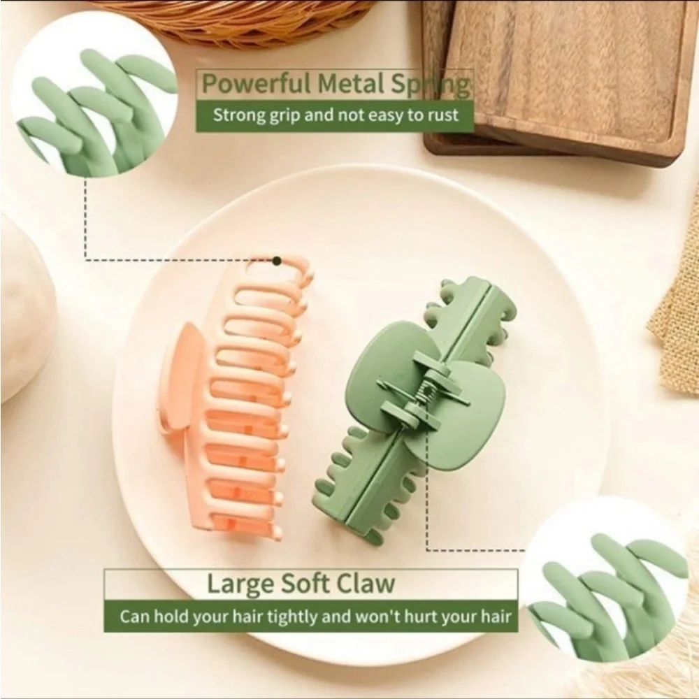 4 Pack - 4-inch Large Hair Claw Clips Nonslip pastel pink, green, orange, purple